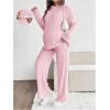image:imageMakeMeChic Womens Maternity 2 Piece Outfits Lounge Set Ribbed Knit Long Sleeve Hoodie and Pants Pregnancy SetLight Pink