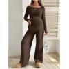 image:imageMakeMeChic Womens Maternity 2 Piece Outfits Off The Shoulder Tops and Wide Leg Pants Pregnancy SetCoffee Brown