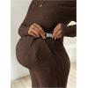 image:imageMakeMeChic Womens Maternity 2 Piece Outfits Off The Shoulder Tops and Wide Leg Pants Pregnancy SetCoffee Brown