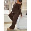 image:imageMakeMeChic Womens Maternity 2 Piece Outfits Off The Shoulder Tops and Wide Leg Pants Pregnancy SetCoffee Brown