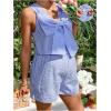 image:imageMakeMeChic Womens Maternity 2 Piece Outfits Plaid Print Summer Sleeveless Bow Knot Front Tank Tops and Shorts Set Blue and White Medium