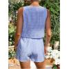 image:imageMakeMeChic Womens Maternity 2 Piece Outfits Plaid Print Summer Sleeveless Bow Knot Front Tank Tops and Shorts Set Blue and White Medium