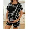 image:imageMakeMeChic Womens Maternity 2 Piece Summer Outfits Striped Crew Neck Short Sleeve Tee and Shorts Pregnancy SetsBlack