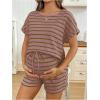 image:imageMakeMeChic Womens Maternity 2 Piece Summer Outfits Striped Crew Neck Short Sleeve Tee and Shorts Pregnancy SetsPink