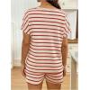 image:imageMakeMeChic Womens Maternity 2 Piece Summer Outfits Striped Crew Neck Short Sleeve Tee and Shorts Pregnancy SetsRed and White