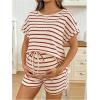 image:imageMakeMeChic Womens Maternity 2 Piece Summer Outfits Striped Crew Neck Short Sleeve Tee and Shorts Pregnancy SetsRed and White