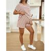 image:imageMakeMeChic Womens Maternity 2 Piece Summer Outfits Striped Crew Neck Short Sleeve Tee and Shorts Pregnancy SetsRed and White