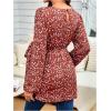 image:imageMakeMeChic Womens Maternity Blouse Floral Lantern Sleeve Crew Neck Belted Pregrancy Shirt TopsRed