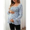 image:imageMakeMeChic Womens Maternity Blouse Floral Square Neck Ruffle Sleeve Shirts Peplum Shirred Business Office Work TopsBlue