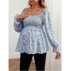 image:imageMakeMeChic Womens Maternity Blouse Floral Square Neck Ruffle Sleeve Shirts Peplum Shirred Business Office Work TopsBlue
