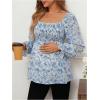 image:imageMakeMeChic Womens Maternity Blouse Floral Square Neck Ruffle Sleeve Shirts Peplum Shirred Business Office Work TopsBlue