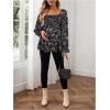 image:imageMakeMeChic Womens Maternity Blouse Floral Square Neck Ruffle Sleeve Shirts Peplum Shirred Business Office Work TopsBlue Floral