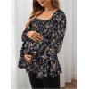 image:imageMakeMeChic Womens Maternity Blouse Floral Square Neck Ruffle Sleeve Shirts Peplum Shirred Business Office Work TopsBlue Floral