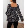 image:imageMakeMeChic Womens Maternity Blouse Floral Square Neck Ruffle Sleeve Shirts Peplum Shirred Business Office Work TopsBlue Floral
