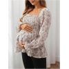 image:imageMakeMeChic Womens Maternity Blouse Floral Square Neck Ruffle Sleeve Shirts Peplum Shirred Business Office Work TopsMulticolor