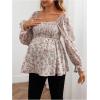 image:imageMakeMeChic Womens Maternity Blouse Floral Square Neck Ruffle Sleeve Shirts Peplum Shirred Business Office Work TopsMulticolor