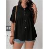 image:imageMakeMeChic Womens Maternity Blouse Linen Half Sleeve Collar Ruffle Button Down Shirt Pregnancy TopBlack