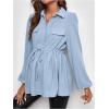 image:imageMakeMeChic Womens Maternity Blouse Long Sleeve Belted Button Down Casual Pregnancy Blouse TopsBlue