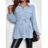 image:imageMakeMeChic Womens Maternity Blouse Long Sleeve Belted Button Down Casual Pregnancy Blouse TopsBlue