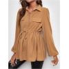 image:imageMakeMeChic Womens Maternity Blouse Long Sleeve Belted Button Down Casual Pregnancy Blouse TopsKhaki
