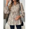 image:imageMakeMeChic Womens Maternity Blouse Long Sleeve Belted Button Down Casual Pregnancy Blouse TopsKhaki a