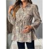 image:imageMakeMeChic Womens Maternity Blouse Long Sleeve Belted Button Down Casual Pregnancy Blouse TopsKhaki a
