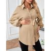 image:imageMakeMeChic Womens Maternity Blouse Long Sleeve Belted Button Down Casual Pregnancy Blouse TopsMocha Brown