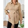 image:imageMakeMeChic Womens Maternity Blouse Long Sleeve Belted Button Down Casual Pregnancy Blouse TopsMocha Brown