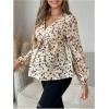 image:imageMakeMeChic Womens Maternity Blouse Long Sleeve V Neck Wrap Tops Ruffle Belted Maternity ClothesApricot