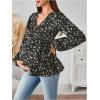 image:imageMakeMeChic Womens Maternity Blouse Long Sleeve V Neck Wrap Tops Ruffle Belted Maternity ClothesBlack Cheetah