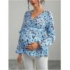 image:imageMakeMeChic Womens Maternity Blouse Long Sleeve V Neck Wrap Tops Ruffle Belted Maternity ClothesBlue