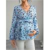 image:imageMakeMeChic Womens Maternity Blouse Long Sleeve V Neck Wrap Tops Ruffle Belted Maternity ClothesBlue