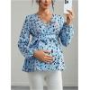 image:imageMakeMeChic Womens Maternity Blouse Long Sleeve V Neck Wrap Tops Ruffle Belted Maternity ClothesBlue