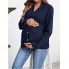 image:imageMakeMeChic Womens Maternity Blouse Notched Button Down Ruffle Long Sleeve Dressy TopsBlue
