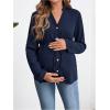 image:imageMakeMeChic Womens Maternity Blouse Notched Button Down Ruffle Long Sleeve Dressy TopsBlue