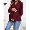 image:imageMakeMeChic Womens Maternity Blouse Notched Button Down Ruffle Long Sleeve Dressy TopsBurgundy