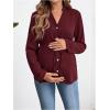 image:imageMakeMeChic Womens Maternity Blouse Notched Button Down Ruffle Long Sleeve Dressy TopsBurgundy
