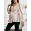 image:imageMakeMeChic Womens Maternity Blouse Work Clothes Pregnancy Twisted V Neck Lantern Sleeve Peplum TopsApricot