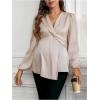 image:imageMakeMeChic Womens Maternity Blouse Work Clothes Pregnancy Twisted V Neck Lantern Sleeve Peplum TopsApricot