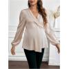 image:imageMakeMeChic Womens Maternity Blouse Work Clothes Pregnancy Twisted V Neck Lantern Sleeve Peplum TopsApricot