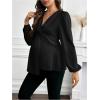 image:imageMakeMeChic Womens Maternity Blouse Work Clothes Pregnancy Twisted V Neck Lantern Sleeve Peplum TopsBlack