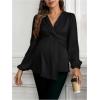 image:imageMakeMeChic Womens Maternity Blouse Work Clothes Pregnancy Twisted V Neck Lantern Sleeve Peplum TopsBlack