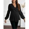 image:imageMakeMeChic Womens Maternity Blouse Work Clothes Pregnancy Twisted V Neck Lantern Sleeve Peplum TopsBlack