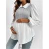 image:imageMakeMeChic Womens Maternity Blouses Long Sleeve Collared Rib Knitted 2 in 1 Babydoll ShirtGrey and White