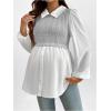 image:imageMakeMeChic Womens Maternity Blouses Long Sleeve Collared Rib Knitted 2 in 1 Babydoll ShirtGrey and White