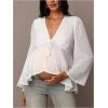 image:imageMakeMeChic Womens Maternity Blouses Swiss Dots Long Sleeve V Neck Tie Front Babydoll Tops ShirtWhite