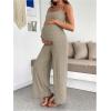 image:imageMakeMeChic Womens Maternity Cami Jumpsuit Spaghetti Strap Rib Wide Leg Pregnancy Overalls Romper Vacation OutfitsApricot
