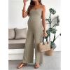 image:imageMakeMeChic Womens Maternity Cami Jumpsuit Spaghetti Strap Rib Wide Leg Pregnancy Overalls Romper Vacation OutfitsApricot