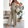 image:imageMakeMeChic Womens Maternity Cami Jumpsuit Spaghetti Strap Rib Wide Leg Pregnancy Overalls Romper Vacation OutfitsApricot