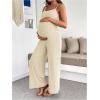 image:imageMakeMeChic Womens Maternity Cami Jumpsuit Spaghetti Strap Rib Wide Leg Pregnancy Overalls Romper Vacation OutfitsBeige